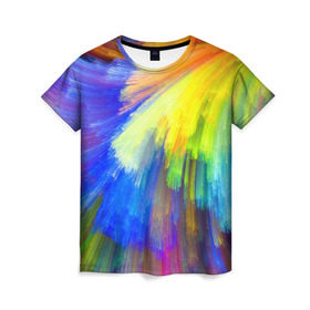 Женская футболка 3D с принтом Абстракция в Тюмени, 100% полиэфир ( синтетическое хлопкоподобное полотно) | прямой крой, круглый вырез горловины, длина до линии бедер | кислотный | обстракция | радуга | свет | спектр | цвет | цвета | яркие