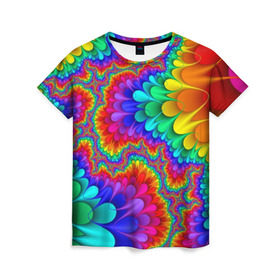 Женская футболка 3D с принтом Узор в Тюмени, 100% полиэфир ( синтетическое хлопкоподобное полотно) | прямой крой, круглый вырез горловины, длина до линии бедер | кислотный | обстракция | радуга | свет | спектр | узор | цвет | цвета | яркие