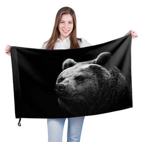 Флаг 3D с принтом Медведь в Тюмени, 100% полиэстер | плотность ткани — 95 г/м2, размер — 67 х 109 см. Принт наносится с одной стороны | бурый | дикий | животное | медведь | россия | символ | тайги | фото | хищник | хозяин | черно белое