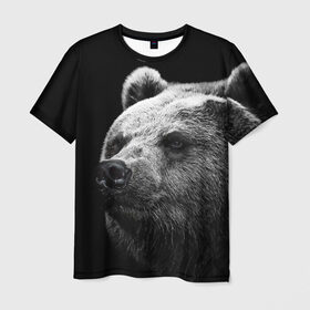 Мужская футболка 3D с принтом Медведь в Тюмени, 100% полиэфир | прямой крой, круглый вырез горловины, длина до линии бедер | бурый | дикий | животное | медведь | россия | символ | тайги | фото | хищник | хозяин | черно белое