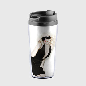 Термокружка-непроливайка с принтом Lady Gaga в Тюмени, внутренняя часть — пищевой пластик, наружная часть — прозрачный пластик, между ними — полиграфическая вставка с рисунком | объем — 350 мл, герметичная крышка | lady gaga | блондинка | звезда | знаменитость | леди гаага | певица | поп | эпатаж | эпатажная