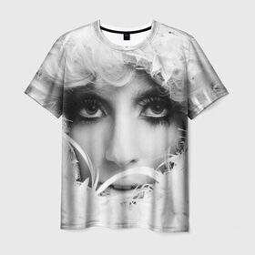 Мужская футболка 3D с принтом Lady Gaga в Тюмени, 100% полиэфир | прямой крой, круглый вырез горловины, длина до линии бедер | lady gaga | белые | блондинка | звезда | знаменитость | леди гаага | певица | перья | поп | эпатаж | эпатажная