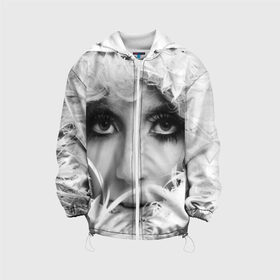 Детская куртка 3D с принтом Lady Gaga в Тюмени, 100% полиэстер | застежка — молния, подол и капюшон оформлены резинкой с фиксаторами, по бокам — два кармана без застежек, один потайной карман на груди, плотность верхнего слоя — 90 г/м2; плотность флисового подклада — 260 г/м2 | lady gaga | белые | блондинка | звезда | знаменитость | леди гаага | певица | перья | поп | эпатаж | эпатажная