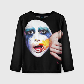 Детский лонгслив 3D с принтом Lady Gaga в Тюмени, 100% полиэстер | длинные рукава, круглый вырез горловины, полуприлегающий силуэт
 | Тематика изображения на принте: lady gaga | взгляд | звезда | знаменитость | леди гаага | певица | поп | портрет | эпатаж | эпатажная