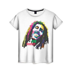 Женская футболка 3D с принтом Bob Marley в Тюмени, 100% полиэфир ( синтетическое хлопкоподобное полотно) | прямой крой, круглый вырез горловины, длина до линии бедер | 2016 | арт | дизайн | зд | объем | поп | портреты