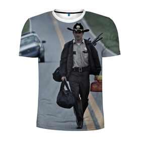 Мужская футболка 3D спортивная с принтом Рик Граймс в Тюмени, 100% полиэстер с улучшенными характеристиками | приталенный силуэт, круглая горловина, широкие плечи, сужается к линии бедра | зомби