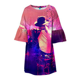 Детское платье 3D с принтом Michael Jackson в Тюмени, 100% полиэстер | прямой силуэт, чуть расширенный к низу. Круглая горловина, на рукавах — воланы | Тематика изображения на принте: джексон | майкл