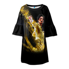Детское платье 3D с принтом Michael Jackson в Тюмени, 100% полиэстер | прямой силуэт, чуть расширенный к низу. Круглая горловина, на рукавах — воланы | Тематика изображения на принте: майкл джексон