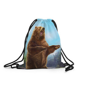 Рюкзак-мешок 3D с принтом Русский медведь в Тюмени, 100% полиэстер | плотность ткани — 200 г/м2, размер — 35 х 45 см; лямки — толстые шнурки, застежка на шнуровке, без карманов и подкладки | Тематика изображения на принте: гитара