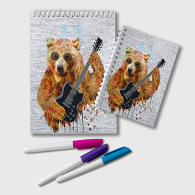 Блокнот с принтом Медведь с гитарой в Тюмени, 100% бумага | 48 листов, плотность листов — 60 г/м2, плотность картонной обложки — 250 г/м2. Листы скреплены удобной пружинной спиралью. Цвет линий — светло-серый
 | Тематика изображения на принте: гитара