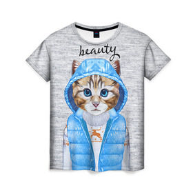 Женская футболка 3D с принтом Модная киска в Тюмени, 100% полиэфир ( синтетическое хлопкоподобное полотно) | прямой крой, круглый вырез горловины, длина до линии бедер | baby | beauty | cat | ketty | sweet | девушке | киска | кошка | мода | модная | сладкая | чика