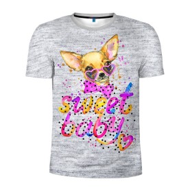 Мужская футболка 3D спортивная с принтом милая Чихуахуа в Тюмени, 100% полиэстер с улучшенными характеристиками | приталенный силуэт, круглая горловина, широкие плечи, сужается к линии бедра | Тематика изображения на принте: baby | dog | sweet | девушке | собачка | чихуахуа