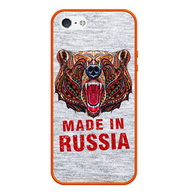 Чехол для iPhone 5/5S матовый с принтом made in Russia в Тюмени, Силикон | Область печати: задняя сторона чехла, без боковых панелей | Тематика изображения на принте: bear | made | made in russia | russia | злой | медведь | пасть | русский | я | я русский