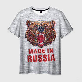 Мужская футболка 3D с принтом made in Russia в Тюмени, 100% полиэфир | прямой крой, круглый вырез горловины, длина до линии бедер | Тематика изображения на принте: bear | made | made in russia | russia | злой | медведь | пасть | русский | я | я русский