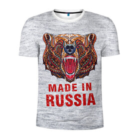 Мужская футболка 3D спортивная с принтом made in Russia в Тюмени, 100% полиэстер с улучшенными характеристиками | приталенный силуэт, круглая горловина, широкие плечи, сужается к линии бедра | bear | made | made in russia | russia | злой | медведь | пасть | русский | я | я русский