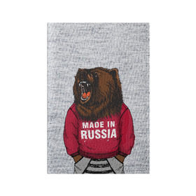 Обложка для паспорта матовая кожа с принтом made in Russia в Тюмени, натуральная матовая кожа | размер 19,3 х 13,7 см; прозрачные пластиковые крепления | bear | made | made in russia | russia | злой | медведь | пасть | русский | я | я русский