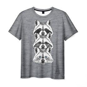 Мужская футболка 3D с принтом Еноты в Тюмени, 100% полиэфир | прямой крой, круглый вырез горловины, длина до линии бедер | Тематика изображения на принте: енот