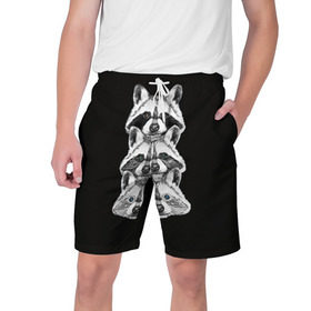 Мужские шорты 3D с принтом Еноты в Тюмени,  полиэстер 100% | прямой крой, два кармана без застежек по бокам. Мягкая трикотажная резинка на поясе, внутри которой широкие завязки. Длина чуть выше колен | Тематика изображения на принте: енот