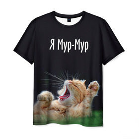 Мужская футболка 3D с принтом Мур мур в Тюмени, 100% полиэфир | прямой крой, круглый вырез горловины, длина до линии бедер | Тематика изображения на принте: киса | кот | котики | кошка | мур | мурмур | прикольные | смешной котик | ямурмур