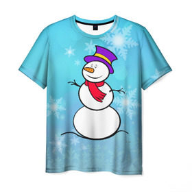 Мужская футболка 3D с принтом Снеговик в Тюмени, 100% полиэфир | прямой крой, круглый вырез горловины, длина до линии бедер | новый год | снеговик
