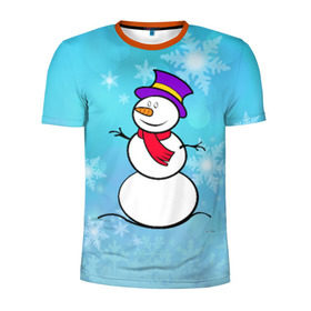 Мужская футболка 3D спортивная с принтом Снеговик в Тюмени, 100% полиэстер с улучшенными характеристиками | приталенный силуэт, круглая горловина, широкие плечи, сужается к линии бедра | новый год | снеговик
