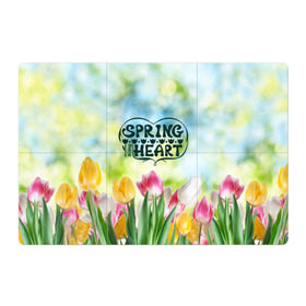 Магнитный плакат 3Х2 с принтом Весна в моем сердце в Тюмени, Полимерный материал с магнитным слоем | 6 деталей размером 9*9 см | Тематика изображения на принте: heart | весенний макет с тюльпанами поднимет настроение вам и окружающимspring | весна | сердце | тюльпан | цветы