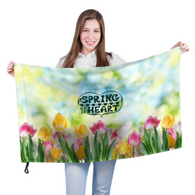 Флаг 3D с принтом Весна в моем сердце в Тюмени, 100% полиэстер | плотность ткани — 95 г/м2, размер — 67 х 109 см. Принт наносится с одной стороны | heart | весенний макет с тюльпанами поднимет настроение вам и окружающимspring | весна | сердце | тюльпан | цветы