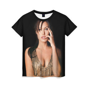 Женская футболка 3D с принтом Анжелина Джоли в Тюмени, 100% полиэфир ( синтетическое хлопкоподобное полотно) | прямой крой, круглый вырез горловины, длина до линии бедер | angelina jolie | американская актриса | анжелина джоли | режиссёр | фотомодель | ценарист