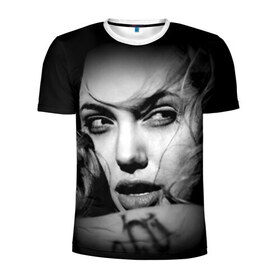 Мужская футболка 3D спортивная с принтом Анжелина Джоли в Тюмени, 100% полиэстер с улучшенными характеристиками | приталенный силуэт, круглая горловина, широкие плечи, сужается к линии бедра | angelina jolie | американская актриса | анжелина джоли | режиссёр | фотомодель | ценарист
