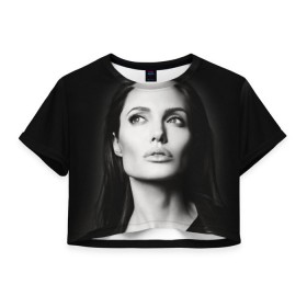 Женская футболка 3D укороченная с принтом Анжелина Джоли в Тюмени, 100% полиэстер | круглая горловина, длина футболки до линии талии, рукава с отворотами | angelina jolie | американская актриса | анжелина джоли | режиссёр | фотомодель | ценарист