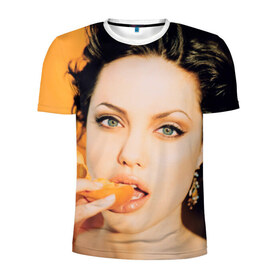 Мужская футболка 3D спортивная с принтом Анжелина Джоли в Тюмени, 100% полиэстер с улучшенными характеристиками | приталенный силуэт, круглая горловина, широкие плечи, сужается к линии бедра | Тематика изображения на принте: angelina jolie | американская актриса | анжелина джоли | режиссёр | фотомодель | ценарист
