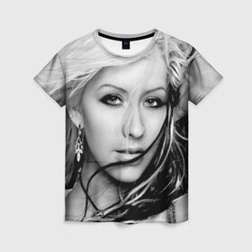 Женская футболка 3D с принтом Кристина Агилера в Тюмени, 100% полиэфир ( синтетическое хлопкоподобное полотно) | прямой крой, круглый вырез горловины, длина до линии бедер | christina aguilera