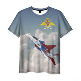 Мужская футболка 3D с принтом Самолёт в Тюмени, 100% полиэфир | прямой крой, круглый вырез горловины, длина до линии бедер | авиация | ввс | ввс россии | небо | самолёт