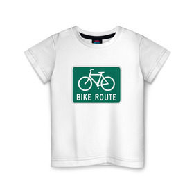 Детская футболка хлопок с принтом Дорога для велосипедистов в Тюмени, 100% хлопок | круглый вырез горловины, полуприлегающий силуэт, длина до линии бедер | Тематика изображения на принте: велосипед | дорожный велосипедный знак знак | спорт | экстрим