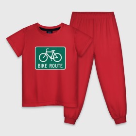 Детская пижама хлопок с принтом Дорога для велосипедистов в Тюмени, 100% хлопок |  брюки и футболка прямого кроя, без карманов, на брюках мягкая резинка на поясе и по низу штанин
 | Тематика изображения на принте: велосипед | дорожный велосипедный знак знак | спорт | экстрим