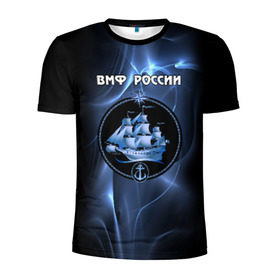 Мужская футболка 3D спортивная с принтом ВМФ России в Тюмени, 100% полиэстер с улучшенными характеристиками | приталенный силуэт, круглая горловина, широкие плечи, сужается к линии бедра | вмф | корабль и надпись.моряк | матрос | море | на макете изображено абстрактное море | россия | флот