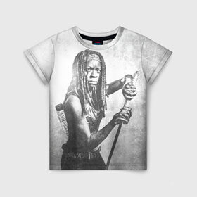 Детская футболка 3D с принтом Мишонн в Тюмени, 100% гипоаллергенный полиэфир | прямой крой, круглый вырез горловины, длина до линии бедер, чуть спущенное плечо, ткань немного тянется | the walking dead | кино | мертвецы | ужасы | ходячие