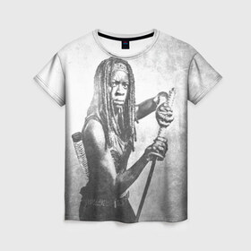 Женская футболка 3D с принтом Мишонн в Тюмени, 100% полиэфир ( синтетическое хлопкоподобное полотно) | прямой крой, круглый вырез горловины, длина до линии бедер | the walking dead | кино | мертвецы | ужасы | ходячие