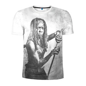 Мужская футболка 3D спортивная с принтом Мишонн в Тюмени, 100% полиэстер с улучшенными характеристиками | приталенный силуэт, круглая горловина, широкие плечи, сужается к линии бедра | the walking dead | кино | мертвецы | ужасы | ходячие