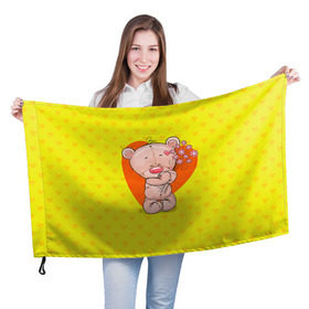 Флаг 3D с принтом Мишка с цветочками в Тюмени, 100% полиэстер | плотность ткани — 95 г/м2, размер — 67 х 109 см. Принт наносится с одной стороны | 8марта | весна | девушкам | милый | мишка | подарок | цветок