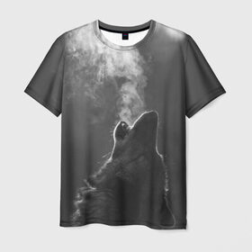 Мужская футболка 3D с принтом Воющий волк в Тюмени, 100% полиэфир | прямой крой, круглый вырез горловины, длина до линии бедер | Тематика изображения на принте: animal