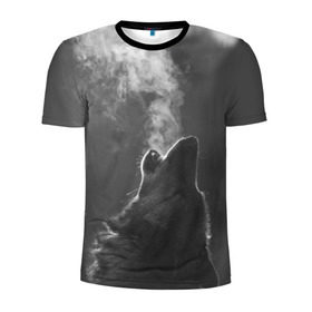 Мужская футболка 3D спортивная с принтом Воющий волк в Тюмени, 100% полиэстер с улучшенными характеристиками | приталенный силуэт, круглая горловина, широкие плечи, сужается к линии бедра | animal