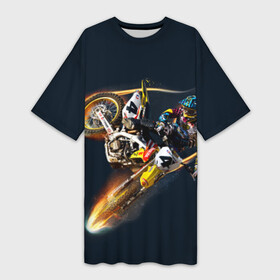 Платье-футболка 3D с принтом Motorcycle Racing в Тюмени,  |  | motocross | motorcycle racing | мотоцикл