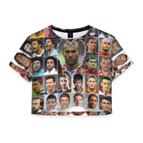 Женская футболка 3D укороченная с принтом Зинедин Зидан - лучший в Тюмени, 100% полиэстер | круглая горловина, длина футболки до линии талии, рукава с отворотами | zinedine zidane | зинедин зидан | лучшие футболисты | любимые игроки | самые крутые | сердце | футбол | я люблю