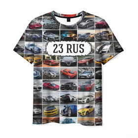 Мужская футболка 3D с принтом Крутые тачки (23 RUS) в Тюмени, 100% полиэфир | прямой крой, круглый вырез горловины, длина до линии бедер | 123 | 23 rus | 93 | блатной номер | госномер | дорогие машины | краснодарский край | крутые тачки | лучшие авто | спортивные автомобили | спорткары