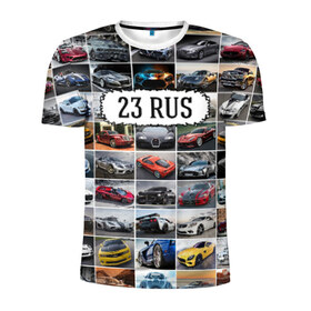 Мужская футболка 3D спортивная с принтом Крутые тачки (23 RUS) в Тюмени, 100% полиэстер с улучшенными характеристиками | приталенный силуэт, круглая горловина, широкие плечи, сужается к линии бедра | 123 | 23 rus | 93 | блатной номер | госномер | дорогие машины | краснодарский край | крутые тачки | лучшие авто | спортивные автомобили | спорткары