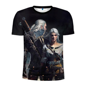 Мужская футболка 3D спортивная с принтом Geralt and Ciri в Тюмени, 100% полиэстер с улучшенными характеристиками | приталенный силуэт, круглая горловина, широкие плечи, сужается к линии бедра | ciri | gerald | roach | wild hunt | witcher | ведьмак | ведьмы | геральд | дикая охота | йен | йеннифер | плотва | цири