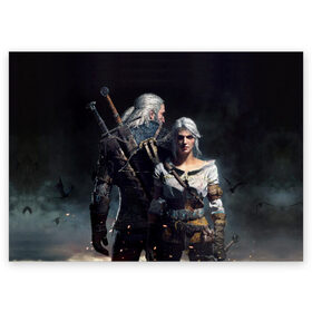 Поздравительная открытка с принтом Geralt and Ciri в Тюмени, 100% бумага | плотность бумаги 280 г/м2, матовая, на обратной стороне линовка и место для марки
 | ciri | gerald | roach | wild hunt | witcher | ведьмак | ведьмы | геральд | дикая охота | йен | йеннифер | плотва | цири