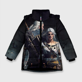 Зимняя куртка для девочек 3D с принтом Geralt and Ciri в Тюмени, ткань верха — 100% полиэстер; подклад — 100% полиэстер, утеплитель — 100% полиэстер. | длина ниже бедра, удлиненная спинка, воротник стойка и отстегивающийся капюшон. Есть боковые карманы с листочкой на кнопках, утяжки по низу изделия и внутренний карман на молнии. 

Предусмотрены светоотражающий принт на спинке, радужный светоотражающий элемент на пуллере молнии и на резинке для утяжки. | ciri | gerald | roach | wild hunt | witcher | ведьмак | ведьмы | геральд | дикая охота | йен | йеннифер | плотва | цири