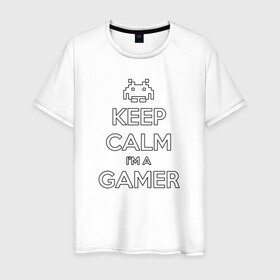 Мужская футболка хлопок с принтом Keep Calm i`m a Gamer в Тюмени, 100% хлопок | прямой крой, круглый вырез горловины, длина до линии бедер, слегка спущенное плечо. | 
